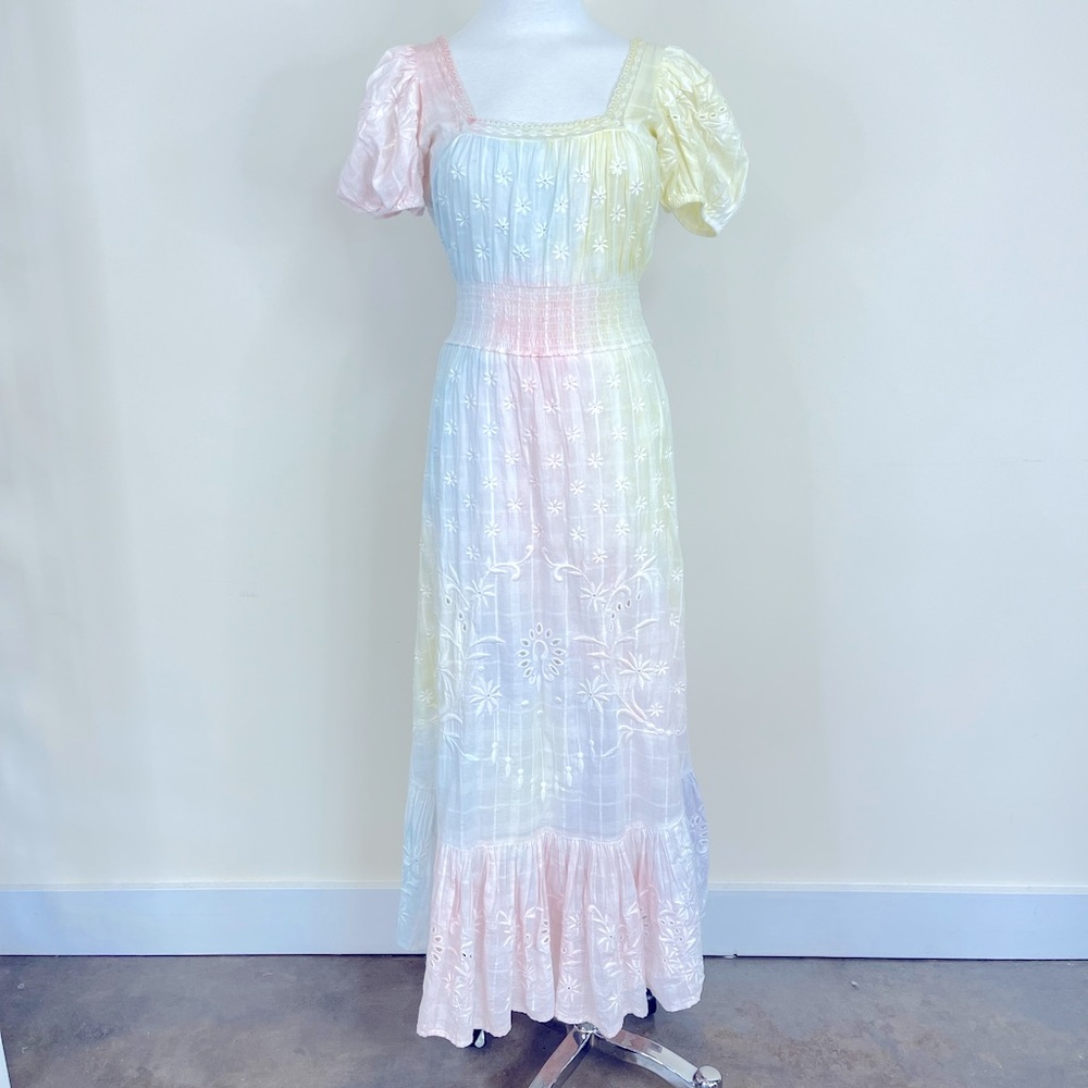 LOVESHACKFANCY
Begonia Cotton Eyelet Midi Dress In Multi Tie Dye sz Small
